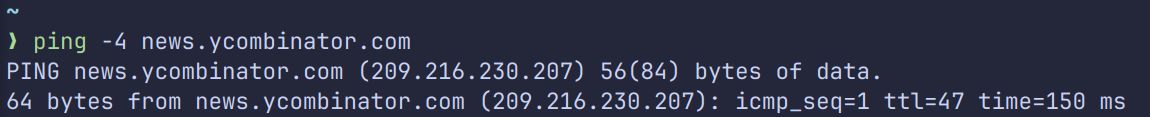 Terminal pinging news.ycombinator.com