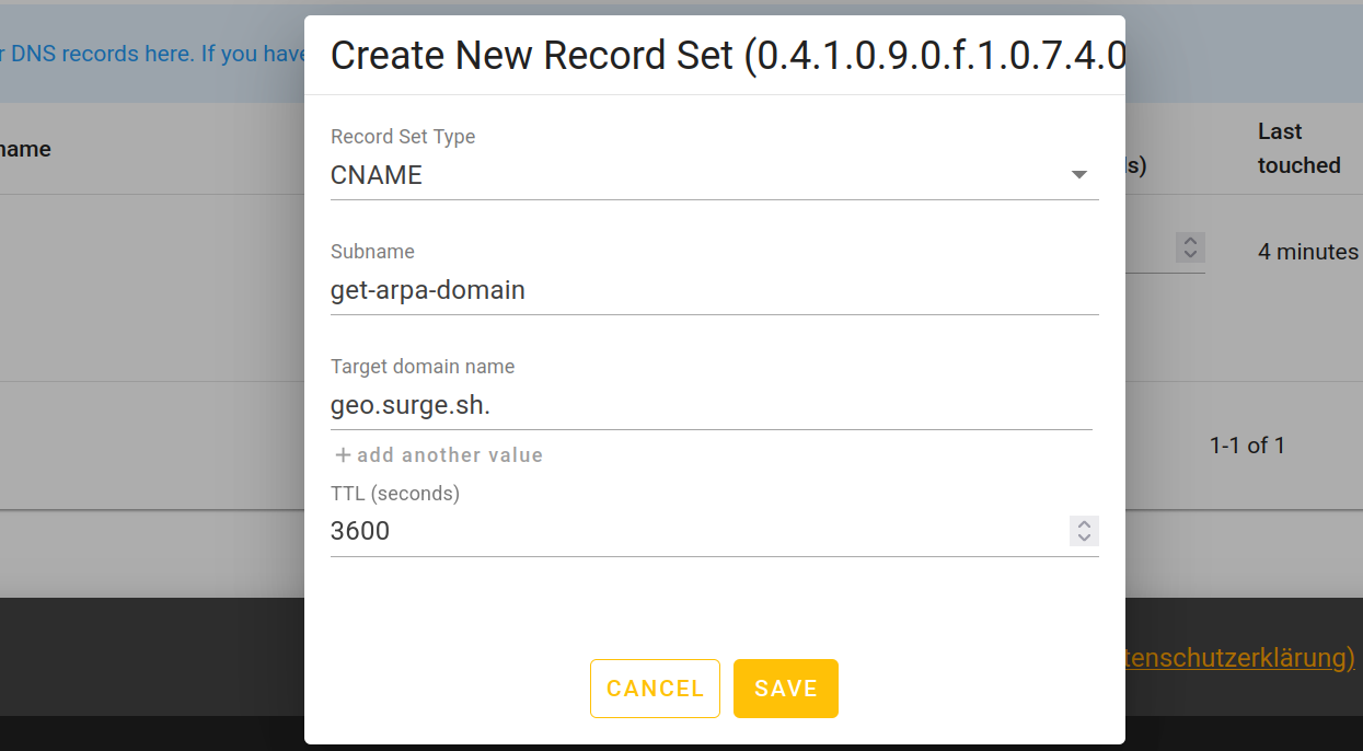 deSEC creating CNAME record