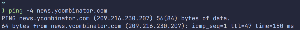 Terminal pinging news.ycombinator.com