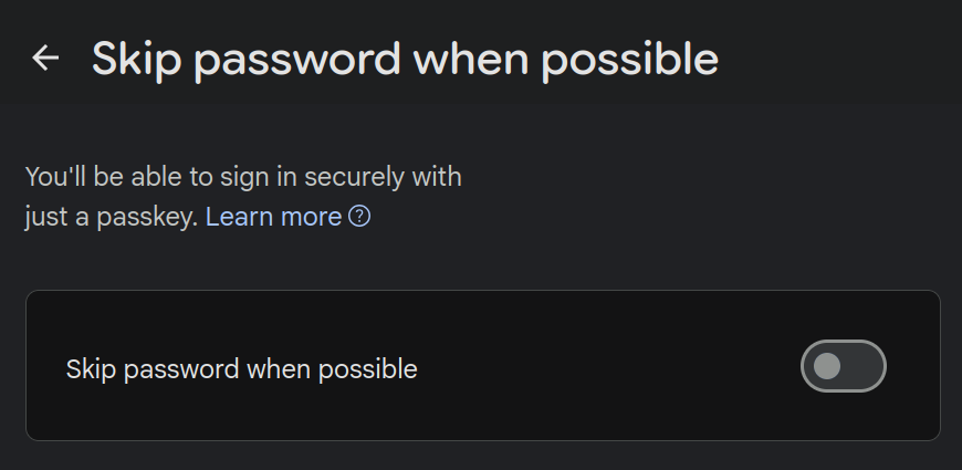 Google’s Skip password when possible setting